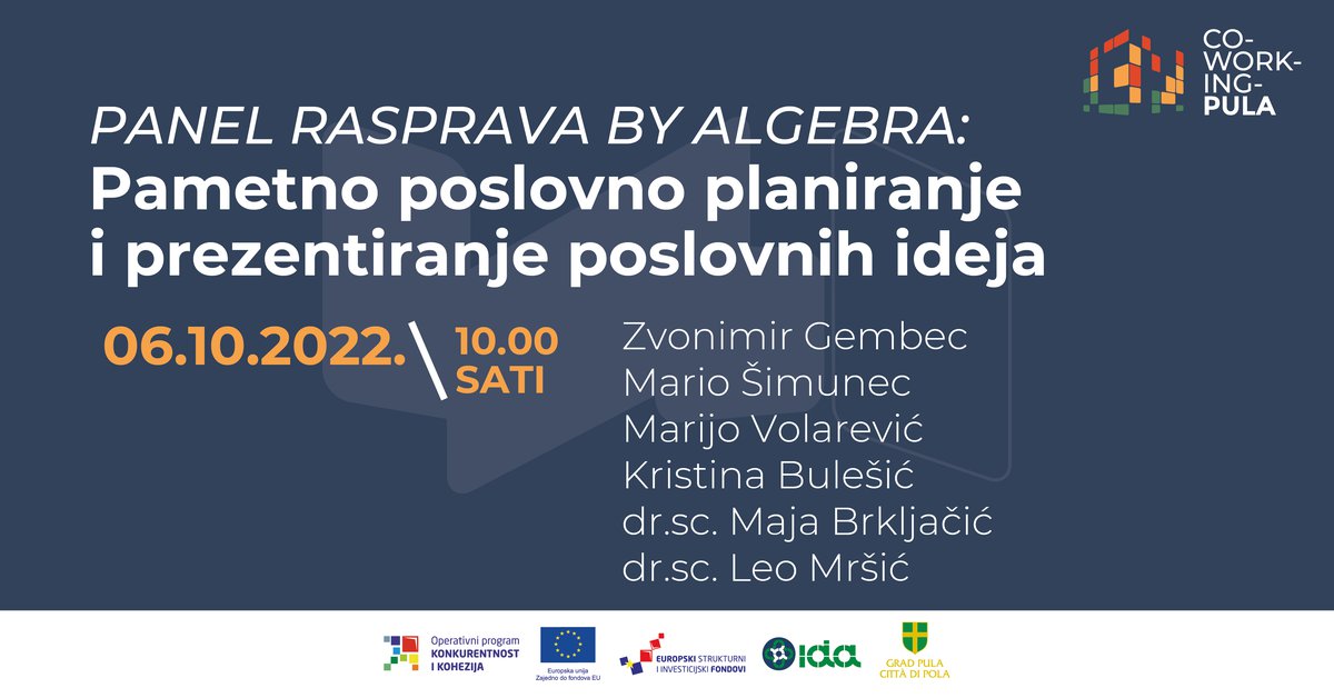 Poziv na program umrežavanja s temom 'Pametno poslovno planiranje i prezentiranje poslovnih ideja' u sklopu projekta Coworking Pula